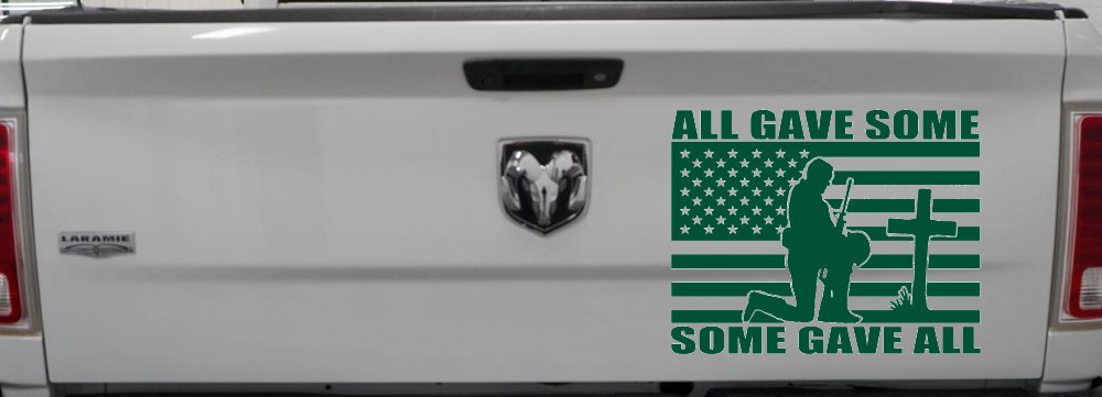 All Gave Some Some Gave All Flag Soldier at Cross Military Car or Truck Window Decal Sticker (Dark Green)