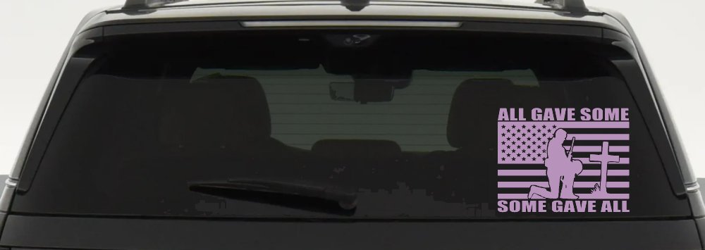 All Gave Some Some Gave All Flag Soldier at Cross Military Car or Truck Window Decal Sticker (Lilac)