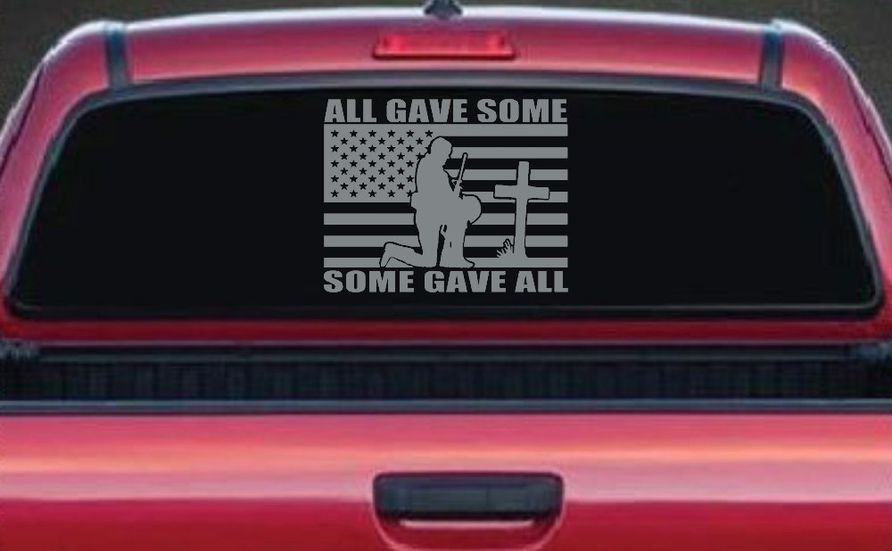 All Gave Some Some Gave All Flag Soldier at Cross Military Car or Truck Window Decal Sticker