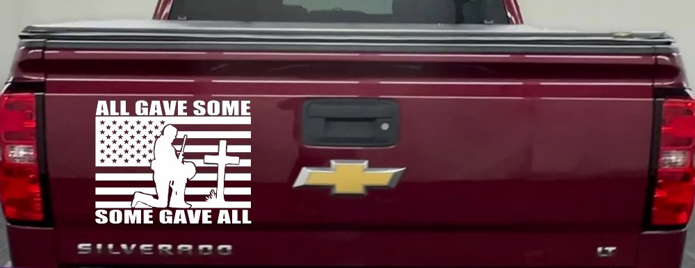 All Gave Some Some Gave All Flag Soldier at Cross Military Car or Truck Window Decal Sticker (White)