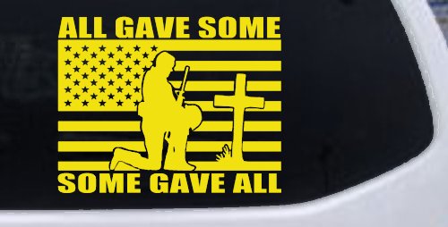 All Gave Some Some Gave All Flag Soldier at Cross Military Car or Truck Window Decal Sticker (Yellow)