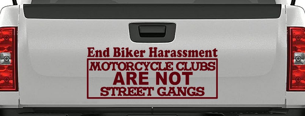 End Biker Harassment Motorcycle Clubs Not Street Gangs Car or Truck Window Decal Sticker (Purple Red)