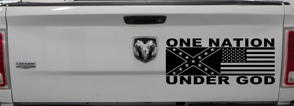 One Nation Under God Confederate And American Flag Country Car or Truck Window Decal Sticker