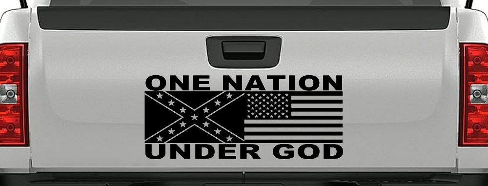 One Nation Under God Confederate And American Flag Country Car or Truck Window Decal Sticker (Black)