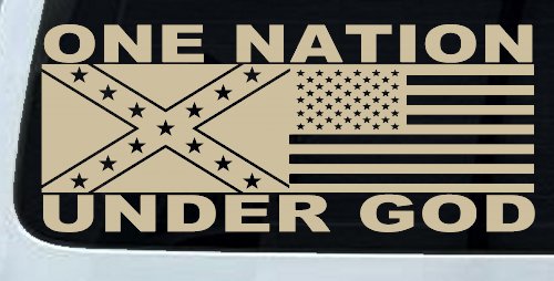 One Nation Under God Confederate And American Flag Country Car or Truck Window Decal Sticker (Desert Sand)