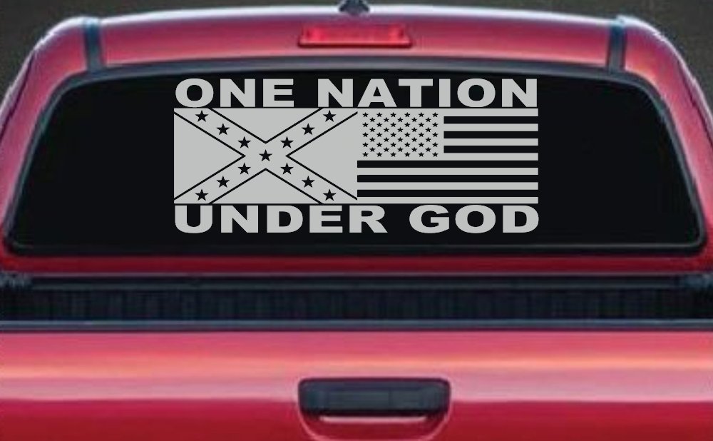 One Nation Under God Confederate And American Flag Country Car or Truck Window Decal Sticker