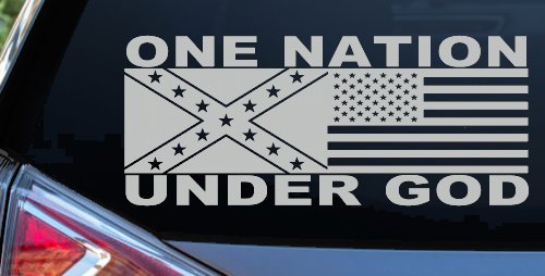One Nation Under God Confederate And American Flag Country Car or Truck Window Decal Sticker (Light Gray)