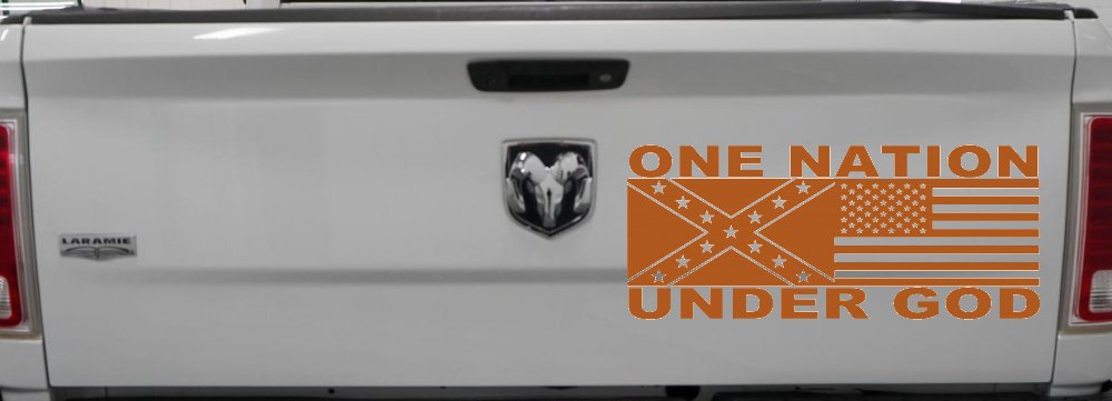 One Nation Under God Confederate And American Flag Country Car or Truck Window Decal Sticker (Nut Brown)