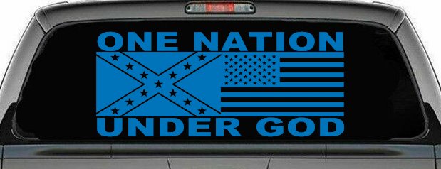One Nation Under God Confederate And American Flag Country Car or Truck Window Decal Sticker (Sky Blue)