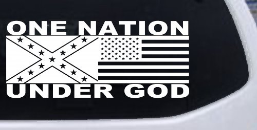 One Nation Under God Confederate And American Flag Country Car or Truck Window Decal Sticker (White)
