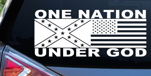 One Nation Under God Confederate And American Flag Country Car or Truck Window Decal Sticker (White)