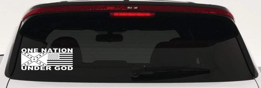 One Nation Under God Confederate And American Flag Country Car or Truck Window Decal Sticker (White)