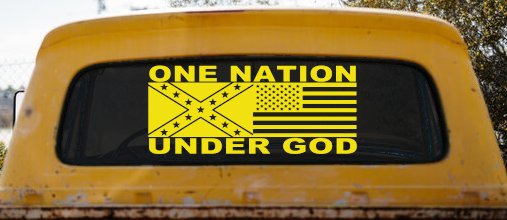 One Nation Under God Confederate And American Flag Country Car or Truck Window Decal Sticker (Yellow)