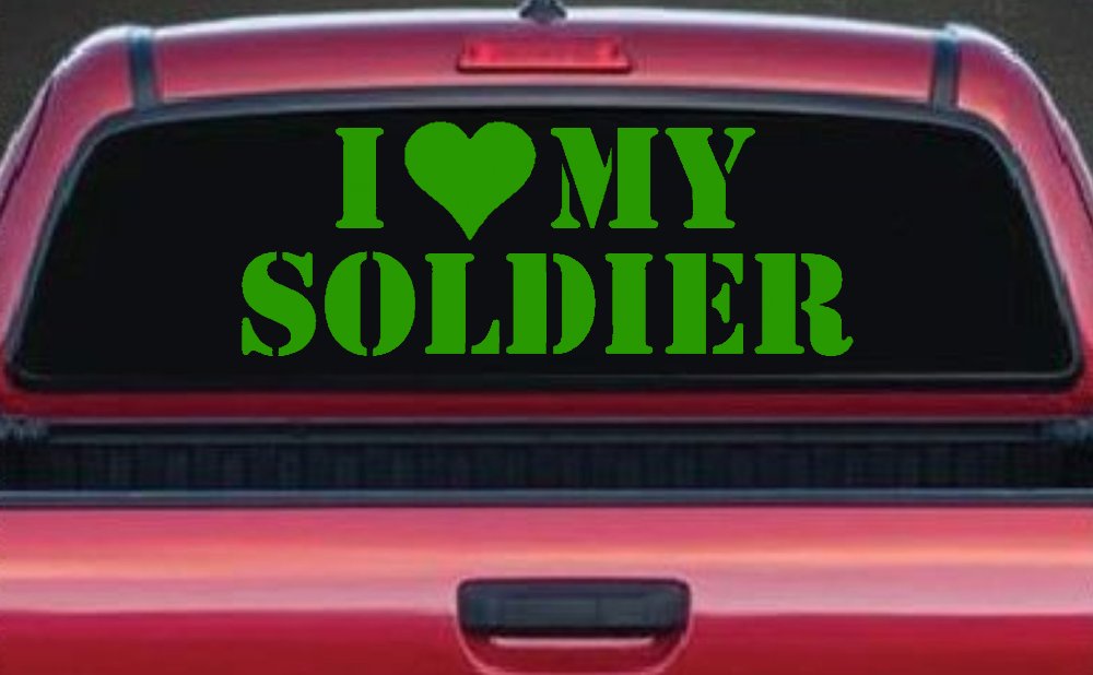 I Love My Soldier Military Car or Truck Window Vinyl Decal Sticker (Lime)
