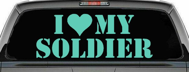 I Love My Soldier Military Car or Truck Window Decal Sticker (Mint)