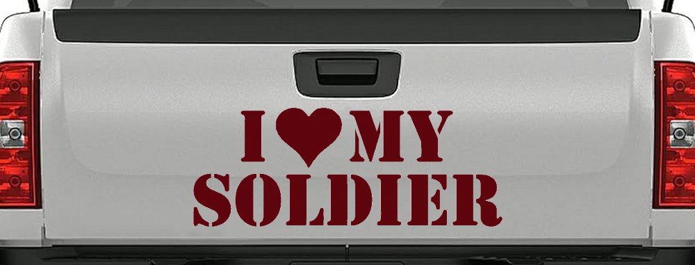 I Love My Soldier Military Car or Truck Window Decal Sticker (Purple Red)