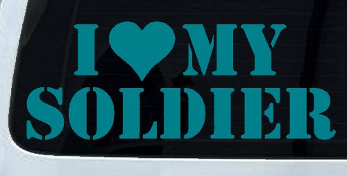 I Love My Soldier Military Car or Truck Window Decal Sticker (Turquoise Blue)