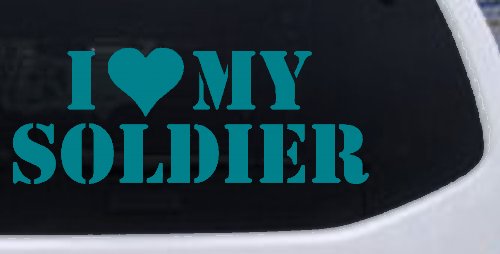 I Love My Soldier Military Car or Truck Window Decal Sticker (Turquoise Blue)