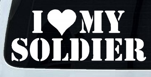 I Love My Soldier Military Car or Truck Window Decal Sticker (White)