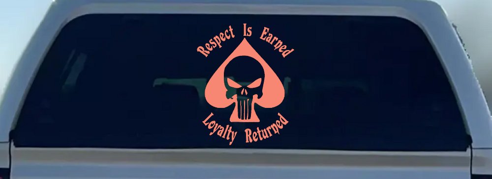 Respect Is Earned Loyalty Returned Punisher Skull Spade Biker Car or Truck Window Decal Sticker (Coral)