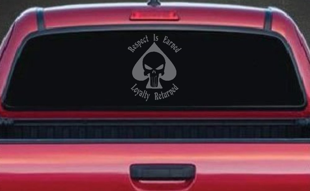 Respect Is Earned Loyalty Returned Punisher Skull Spade Biker Car or Truck Window Vinyl Decal Sticker (Silver)