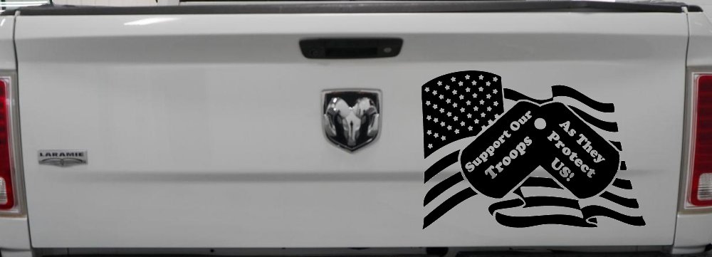 Support Our Troops As They Protect Us American Flag Dog Tags Military Car or Truck Window Decal Sticker