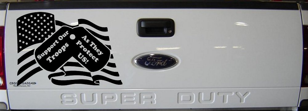 Support Our Troops As They Protect Us American Flag Dog Tags Military Car or Truck Window Decal Sticker