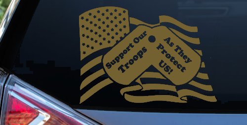 Support Our Troops As They Protect Us American Flag Dog Tags Military Car or Truck Window Decal Sticker