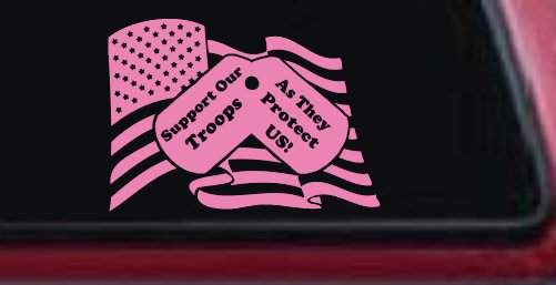 Support Our Troops As They Protect Us American Flag Dog Tags Military Car or Truck Window Decal Sticker