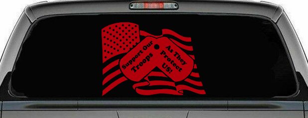 Support Our Troops As They Protect Us American Flag Dog Tags Military Car or Truck Window Decal Sticker
