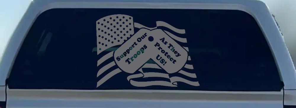 Support Our Troops As They Protect Us American Flag Dog Tags Military Car or Truck Window Decal Sticker
