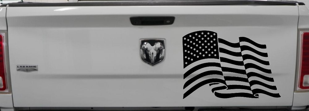 Waving American Flag  Patriotic Car or Truck Window Decal Sticker (Black)