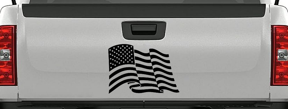 Waving American Flag  Patriotic Car or Truck Window Decal Sticker (Black)