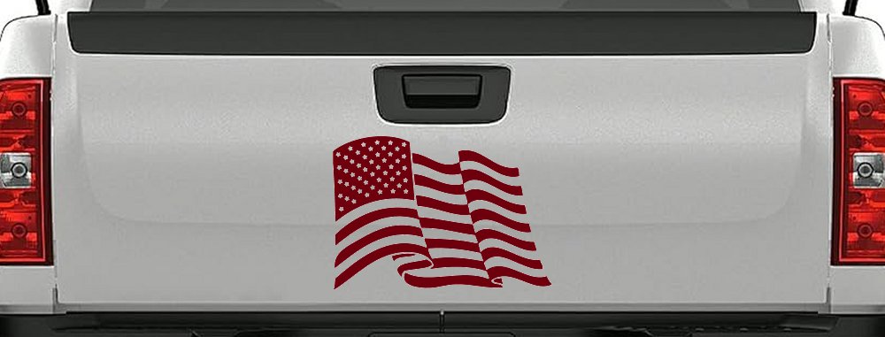 Waving American Flag  Patriotic Car or Truck Window Decal Sticker (Burgundy)