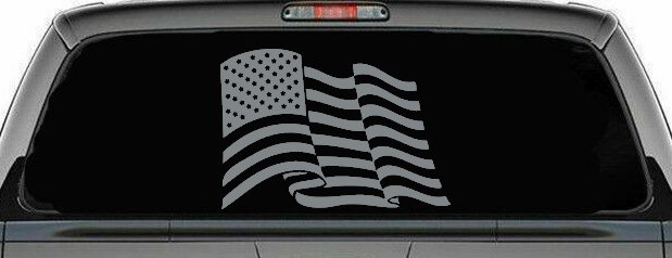 Waving American Flag  Patriotic Car or Truck Window Decal Sticker (Telegrey)