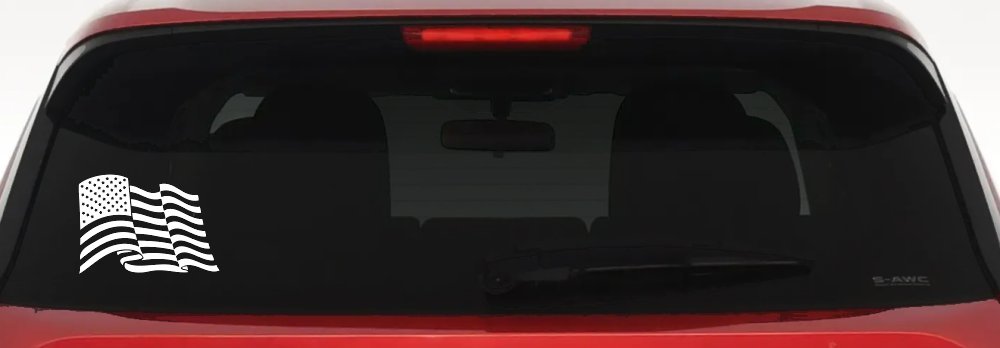 Waving American Flag  Patriotic Car or Truck Window Decal Sticker (White)