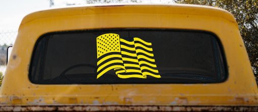 Waving American Flag  Patriotic Car or Truck Window Decal Sticker (Yellow)