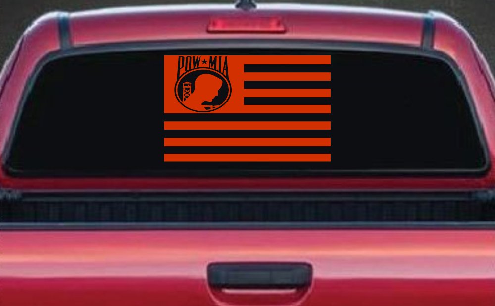 American Flag Pow Mia Military Car or Truck Window Vinyl Decal Sticker (Orange Red)