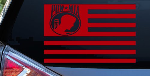 American Flag Pow Mia Military Car or Truck Window Decal Sticker (Red)