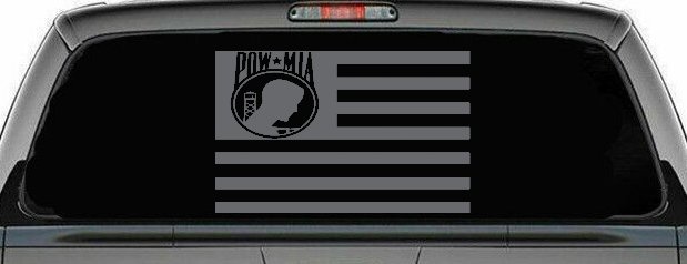 American Flag Pow Mia Military Car or Truck Window Decal Sticker (Silver)