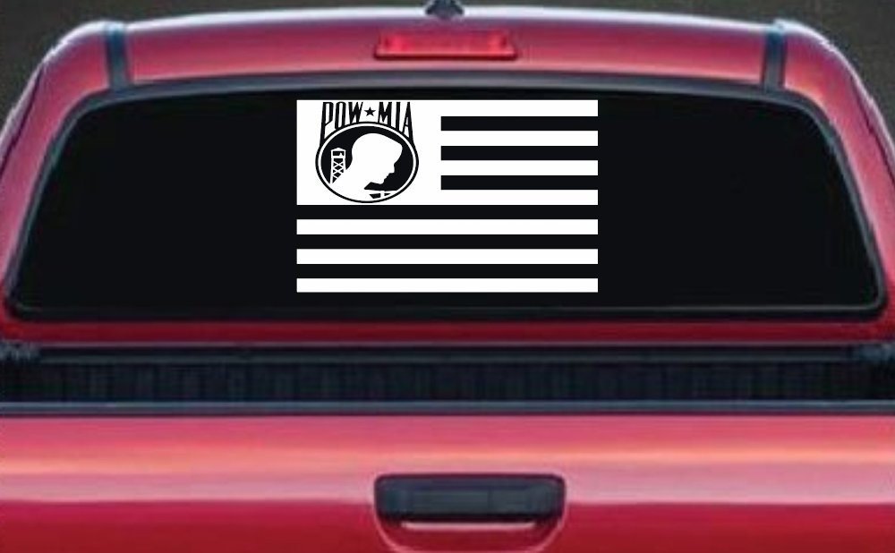 American Flag Pow Mia Military Car or Truck Window Decal Sticker (White)