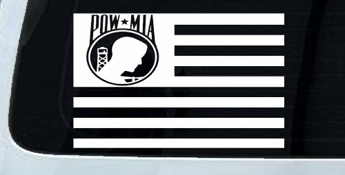 American Flag Pow Mia Military Car or Truck Window Vinyl Decal Sticker (White)