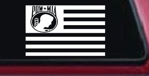 American Flag Pow Mia Military Car or Truck Window Decal Sticker (White)