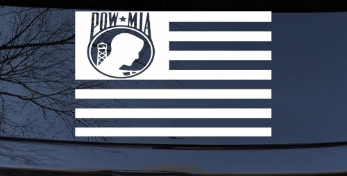 American Flag Pow Mia Military Car or Truck Window Decal Sticker (White)