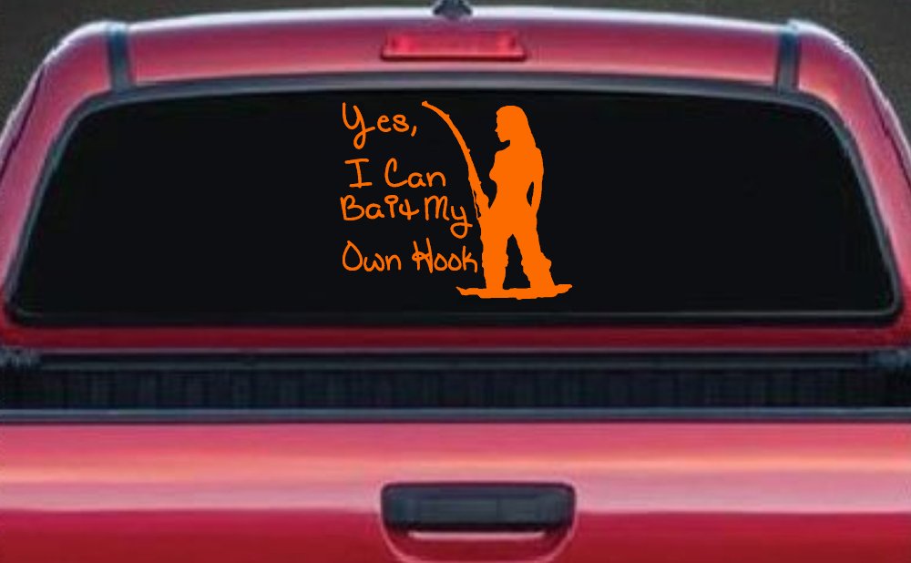 Yes I Can Bait My Own Hook Fishing Car or Truck Window Decal Sticker (Orange)