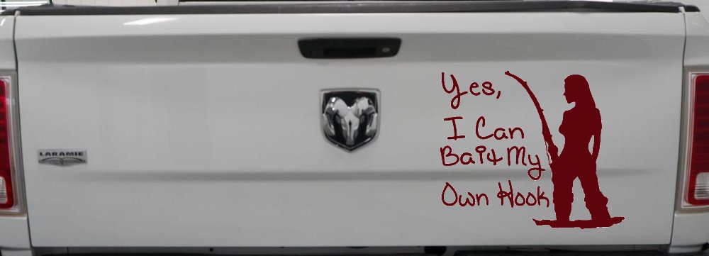 Yes I Can Bait My Own Hook Fishing Car or Truck Window Vinyl Decal Sticker (Purple Red)