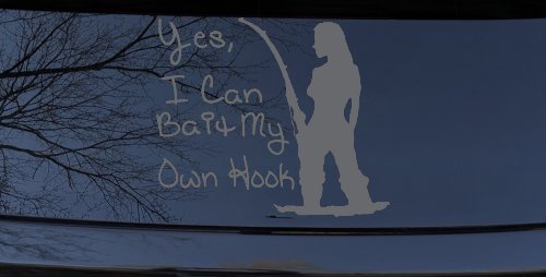 Yes I Can Bait My Own Hook Fishing Car or Truck Window Decal Sticker (Silver)