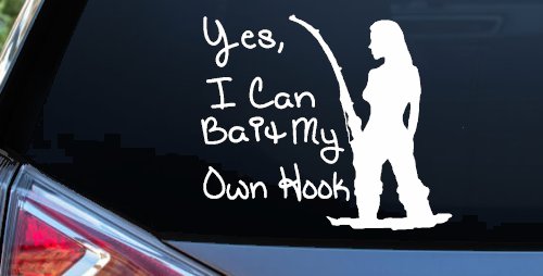 Yes I Can Bait My Own Hook Fishing Car or Truck Window Decal Sticker (White)