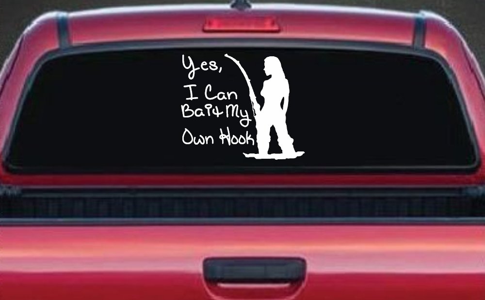 Yes I Can Bait My Own Hook Fishing Car or Truck Window Decal Sticker (White)