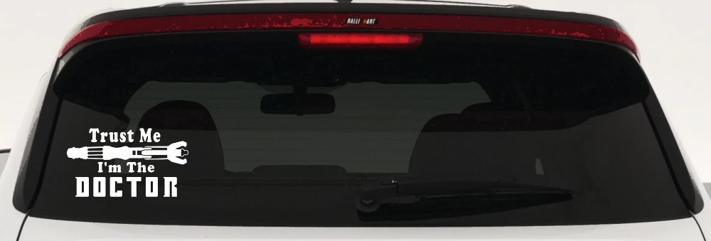 Doctor Who Sonic Screwdriver Trust Me Im The Doctor Sci Fi Car or Truck Window Decal Sticker (White)